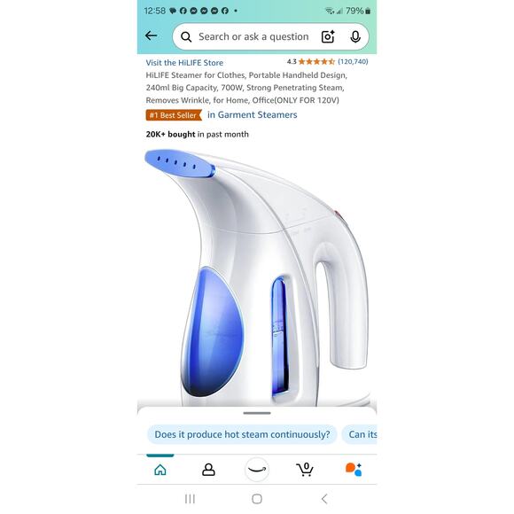 HiLife Garment Steamer for Clothes Portable Handheld 240ml Big Capacity - Picture 1 of 8